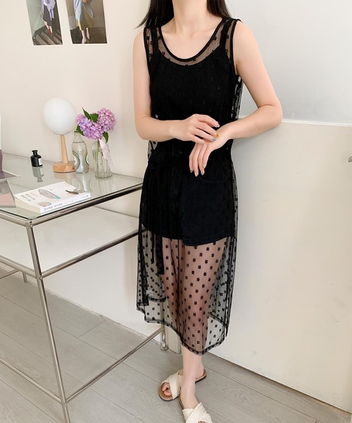 aimoha(アイモハ)の「ドットチュールレイヤードワンピース (SS)(ワンピース・レディース・ホワイト/ブラック/ベージュ・FREE)」の5枚目の写真