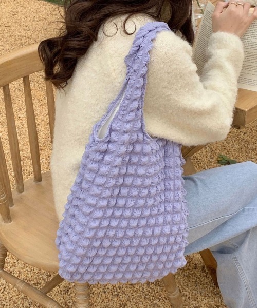 ReRe(リリ)の「ポコポコ素材大容量ポップコーントートバック(トートバッグ・レディース・ミント/ブルー/イエロー/ピンク/オフホワイト/パープル/ブラック・FREE)」の15枚目の写真
