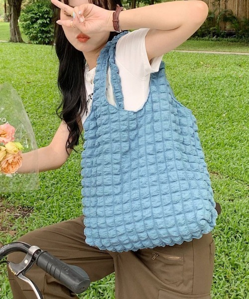 ReRe(リリ)の「ポコポコ素材大容量ポップコーントートバック(トートバッグ・レディース・ミント/ブルー/イエロー/ピンク/オフホワイト/パープル/ブラック・FREE)」の20枚目の写真