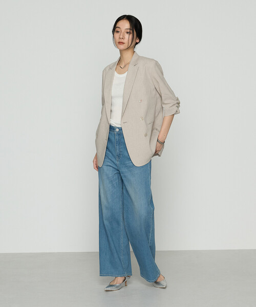 K.T KIYOKO TAKASE（キヨコタカセ）の「リネンストレッチ ダブルブレストジャケット（テーラードジャケット・レディース・ネイビー/ベージュ・9号/7号）」の7枚目の写真