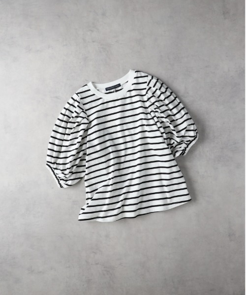 Right-on(ライトオン)の「HONEYSUCKLE ROSE(ハニーサックルローズ)【レディース】「接触冷感」袖ボリュームTシャツ/とろみ天竺(Tシャツ/カットソー・レディース・ブラック×ホワイト/ブラウン/ブラック/オフホワイト・L/M)」の3枚目の写真