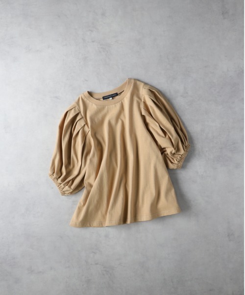 Right-on(ライトオン)の「HONEYSUCKLE ROSE(ハニーサックルローズ)【レディース】「接触冷感」袖ボリュームTシャツ/とろみ天竺(Tシャツ/カットソー・レディース・ブラック×ホワイト/ブラウン/ブラック/オフホワイト・L/M)」の4枚目の写真