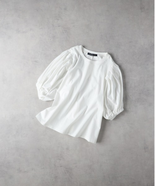 Right-on(ライトオン)の「HONEYSUCKLE ROSE(ハニーサックルローズ)【レディース】「接触冷感」袖ボリュームTシャツ/とろみ天竺(Tシャツ/カットソー・レディース・ブラック×ホワイト/ブラウン/ブラック/オフホワイト・L/M)」の2枚目の写真