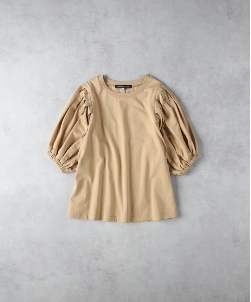 Right-on(ライトオン)の「HONEYSUCKLE ROSE(ハニーサックルローズ)【レディース】「接触冷感」袖ボリュームTシャツ/とろみ天竺(Tシャツ/カットソー・レディース・ブラック×ホワイト/ブラウン/ブラック/オフホワイト・L/M)」の5枚目の写真