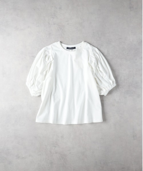 Right-on(ライトオン)の「HONEYSUCKLE ROSE(ハニーサックルローズ)【レディース】「接触冷感」袖ボリュームTシャツ/とろみ天竺(Tシャツ/カットソー・レディース・ブラック×ホワイト/ブラウン/ブラック/オフホワイト・L/M)」の6枚目の写真