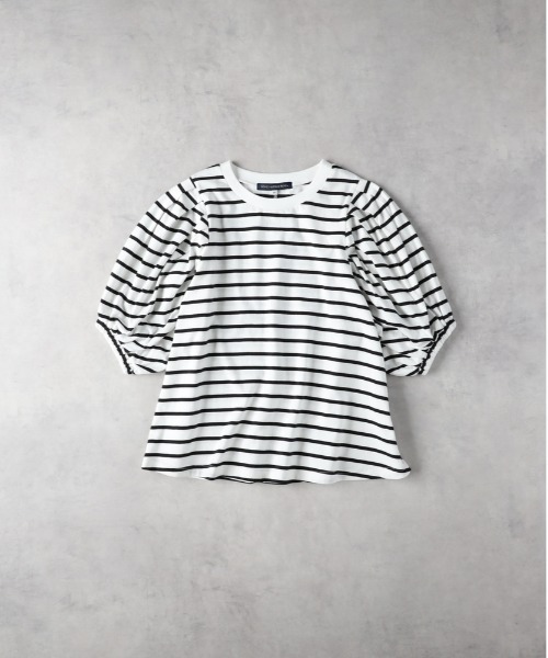Right-on(ライトオン)の「HONEYSUCKLE ROSE(ハニーサックルローズ)【レディース】「接触冷感」袖ボリュームTシャツ/とろみ天竺(Tシャツ/カットソー・レディース・ブラック×ホワイト/ブラウン/ブラック/オフホワイト・L/M)」の8枚目の写真