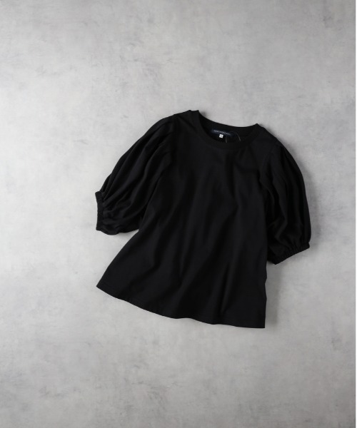 Right-on(ライトオン)の「HONEYSUCKLE ROSE(ハニーサックルローズ)【レディース】「接触冷感」袖ボリュームTシャツ/とろみ天竺(Tシャツ/カットソー・レディース・ブラック×ホワイト/ブラウン/ブラック/オフホワイト・L/M)」の16枚目の写真