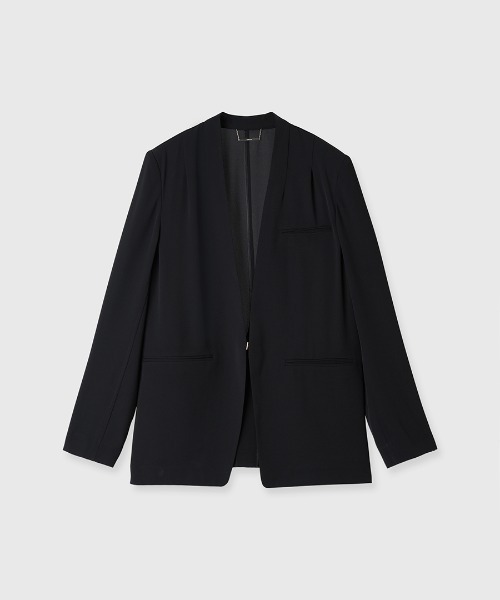 ライトダブルサテンノーカラージャケット（ノーカラージャケット