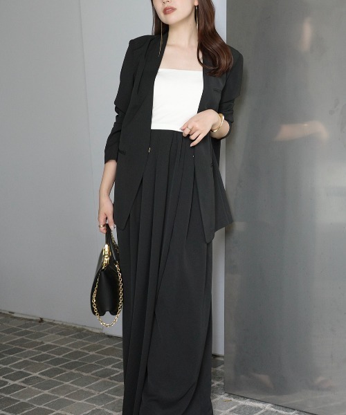 セール】ライトダブルサテンノーカラージャケット（ノーカラー