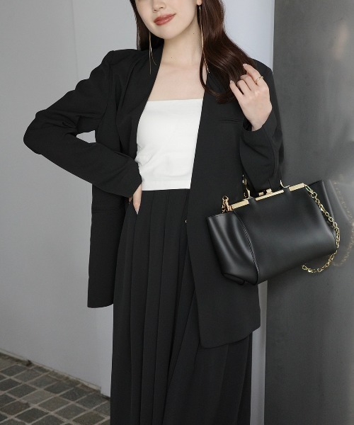 ライトダブルサテンノーカラージャケット（ノーカラージャケット