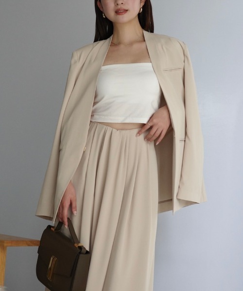 ライトダブルサテンノーカラージャケット（ノーカラージャケット