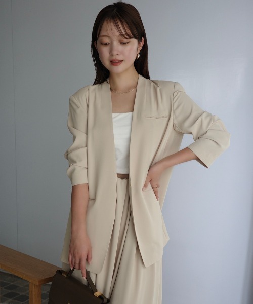 アニュアンス　ライトダブルサテンノーカラージャケット ライトダブルサテンノーカラージャケット