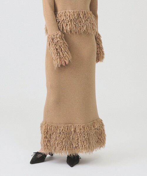 Ray BEAMS(レイビームス)の「RBS / フリンジ キリカエ ニット スカート(スカート・レディース・シルバー/ベージュ・ONE SIZE)」の6枚目の写真