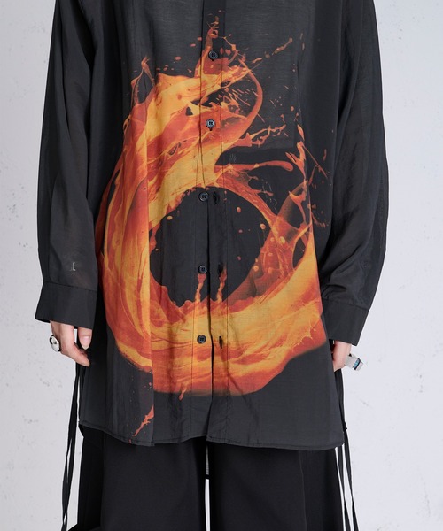 COMME des GARÇONSフロッキープリントサークルシアーブラウス セール】サークルペイントコードロングシアーシャツ（シャツ/ブラウス