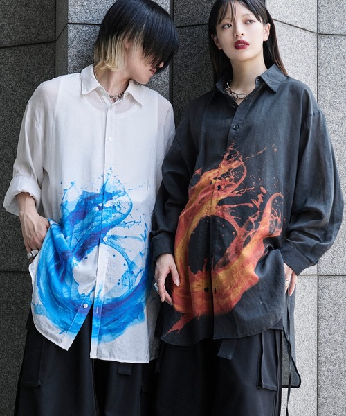 サークルペイントコードロングシアーシャツ（シャツ/ブラウス）｜狐独