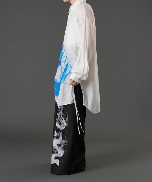 COMME des GARÇONSフロッキープリントサークルシアーブラウス セール】サークルペイントコードロングシアーシャツ（シャツ/ブラウス