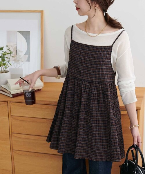 【haru】ヒナリ　シャーリングデザインキャミチュニック　チェック シャーリングデザインキャミチュニック（チュニック）｜hinari