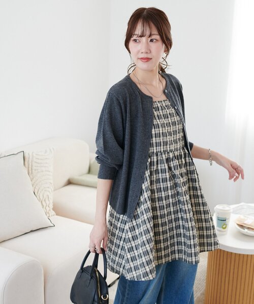 DISCOAT(ディスコート)の「【新色追加!】シャーリングチェックキャミチュニック(チュニック・レディース・ネイビー/ベージュ/アイボリー/ブラウン・FREE)」の19枚目の写真