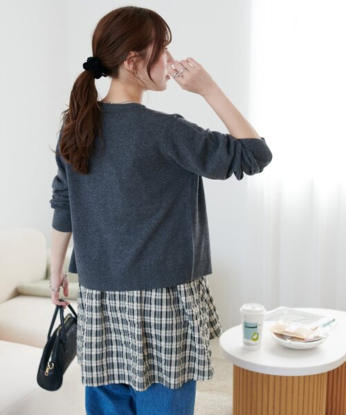 DISCOAT(ディスコート)の「【新色追加!】シャーリングチェックキャミチュニック(チュニック・レディース・ネイビー/ベージュ/アイボリー/ブラウン・FREE)」の21枚目の写真