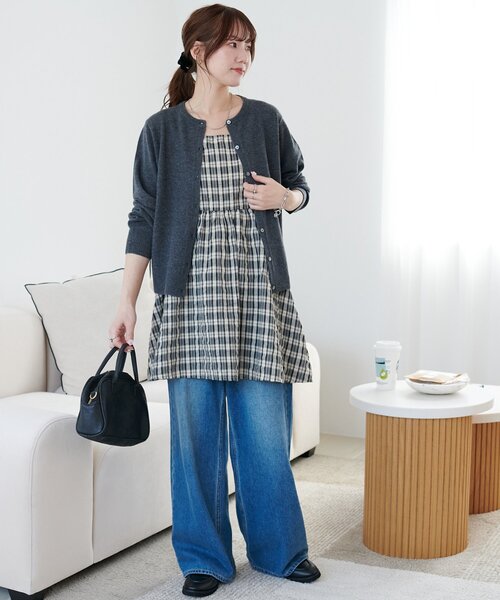 DISCOAT(ディスコート)の「【新色追加!】シャーリングチェックキャミチュニック(チュニック・レディース・ネイビー/ベージュ/アイボリー/ブラウン・FREE)」の22枚目の写真