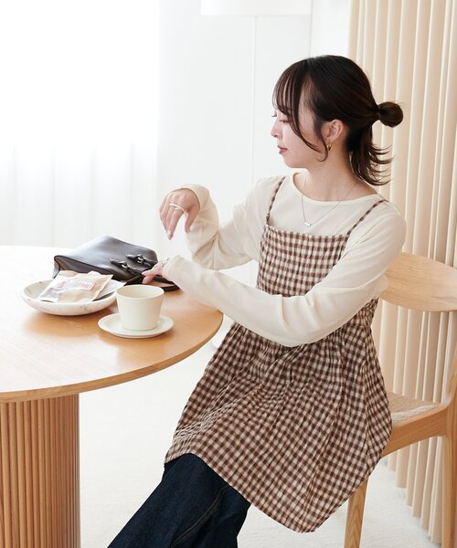 セール】【新色追加!】シャーリングチェックキャミチュニック