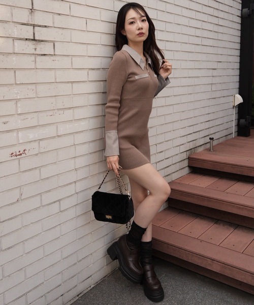 ダブルカラークラシカルニットワンピース（ワンピース）｜LIPSERVICE