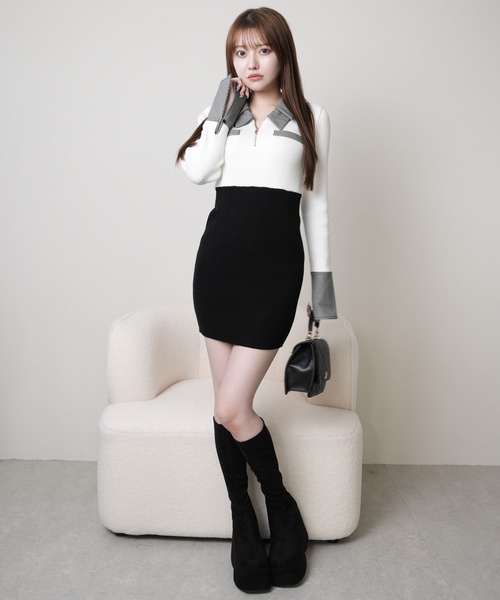 ダブルカラークラシカルニットワンピース（ワンピース）｜LIPSERVICE