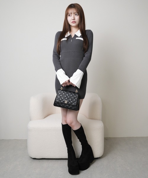 【リップサービス/LIPSERVICE】 ダブルカラークラシカルニットワンピース セール】ダブルカラークラシカルニットワンピース（ワンピース