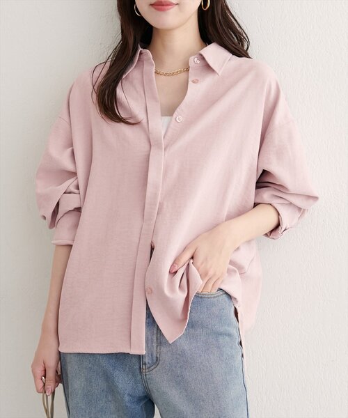 natural couture(ナチュラルクチュール)の「ピーチスキンオーバーサイズシャツ(シャツ/ブラウス・レディース・ベージュ/ピンク/ブラウン・FREE)」の3枚目の写真