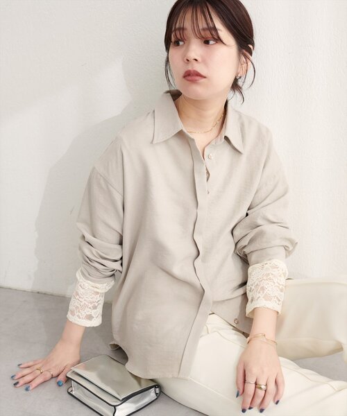 natural couture(ナチュラルクチュール)の「ピーチスキンオーバーサイズシャツ(シャツ/ブラウス・レディース・ベージュ/ピンク/ブラウン・FREE)」の8枚目の写真