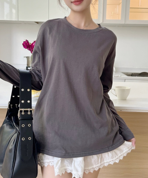 Good Riddance(グッドリダンス)の「【Good Riddance】メランジシアー クルーネック オーバーサイズ ロンT(Tシャツ/カットソー・レディース・チャコールグレー/ブラック/ピンク/ホワイト・FREE)」の3枚目の写真