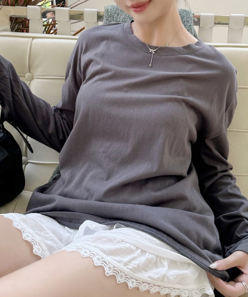 Good Riddance(グッドリダンス)の「【Good Riddance】メランジシアー クルーネック オーバーサイズ ロンT(Tシャツ/カットソー・レディース・チャコールグレー/ブラック/ピンク/ホワイト・FREE)」の14枚目の写真