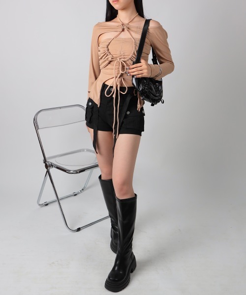 NANAHACHI(ナナハチ)の「アシンメトリーカット ドロースト トップス2点セット(Tシャツ/カットソー・レディース・ブラック/ベージュ・SMALL/MEDIUM)」の7枚目の写真