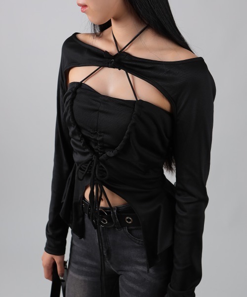 NANAHACHI(ナナハチ)の「アシンメトリーカット ドロースト トップス2点セット(Tシャツ/カットソー・レディース・ブラック/ベージュ・SMALL/MEDIUM)」の9枚目の写真