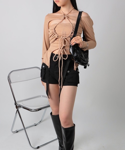 NANAHACHI(ナナハチ)の「アシンメトリーカット ドロースト トップス2点セット(Tシャツ/カットソー・レディース・ブラック/ベージュ・SMALL/MEDIUM)」の14枚目の写真