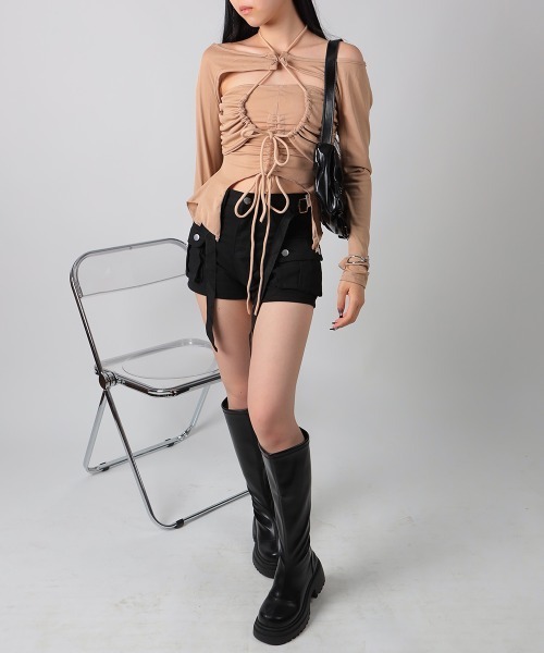 NANAHACHI(ナナハチ)の「アシンメトリーカット ドロースト トップス2点セット(Tシャツ/カットソー・レディース・ブラック/ベージュ・SMALL/MEDIUM)」の15枚目の写真