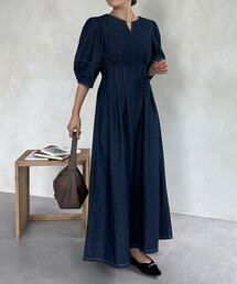 Thevon | ウエストタックランタンスリーブデニムワンピース(ワンピース)