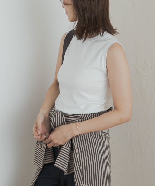 【未使用】ebure　コットンノースリーブプルオーバー　ホワイト ebure(エブール)｜ライトシルクコットン ハイネックノースリーブ