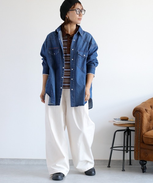 cepo（セポ）の「〈セットアップ対応〉ロゴ刺繍ロングデニムシャツ（シャツ/ブラウス・レディース・ブルー系3/ブルー系2・M）」の7枚目の写真