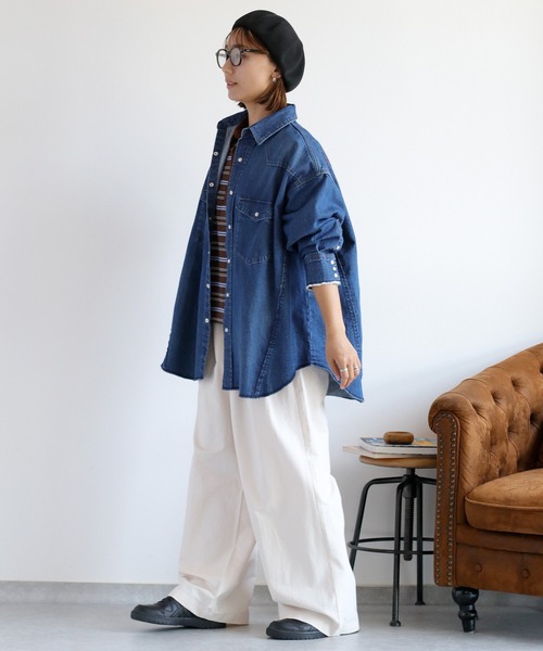 cepo（セポ）の「〈セットアップ対応〉ロゴ刺繍ロングデニムシャツ（シャツ/ブラウス・レディース・ブルー系3/ブルー系2・M）」の8枚目の写真