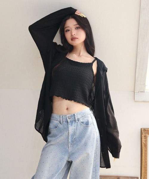 CECIL McBEE（セシルマクビー）の「シアーワッシャーフーディーシャツ（シャツ/ブラウス・レディース・ブラウン/ライトベージュ/ブラック・MEDIUM/LARGE）」の2枚目の写真