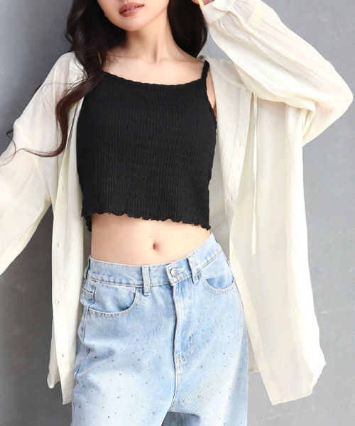 CECIL McBEE（セシルマクビー）の「シアーワッシャーフーディーシャツ（シャツ/ブラウス・レディース・ブラウン/ライトベージュ/ブラック・MEDIUM/LARGE）」の5枚目の写真