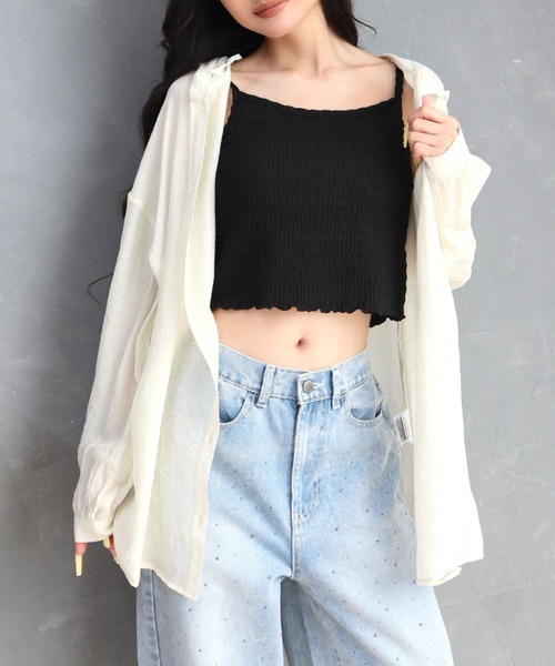 CECIL McBEE（セシルマクビー）の「シアーワッシャーフーディーシャツ（シャツ/ブラウス・レディース・ブラウン/ライトベージュ/ブラック・MEDIUM/LARGE）」の4枚目の写真