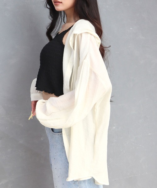 CECIL McBEE（セシルマクビー）の「シアーワッシャーフーディーシャツ（シャツ/ブラウス・レディース・ブラウン/ライトベージュ/ブラック・MEDIUM/LARGE）」の6枚目の写真