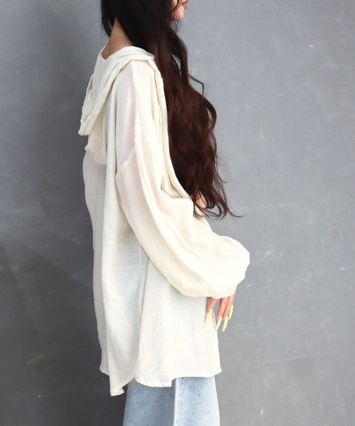 CECIL McBEE（セシルマクビー）の「シアーワッシャーフーディーシャツ（シャツ/ブラウス・レディース・ブラウン/ライトベージュ/ブラック・MEDIUM/LARGE）」の8枚目の写真