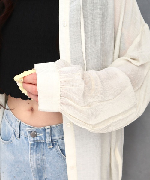 CECIL McBEE（セシルマクビー）の「シアーワッシャーフーディーシャツ（シャツ/ブラウス・レディース・ブラウン/ライトベージュ/ブラック・MEDIUM/LARGE）」の9枚目の写真