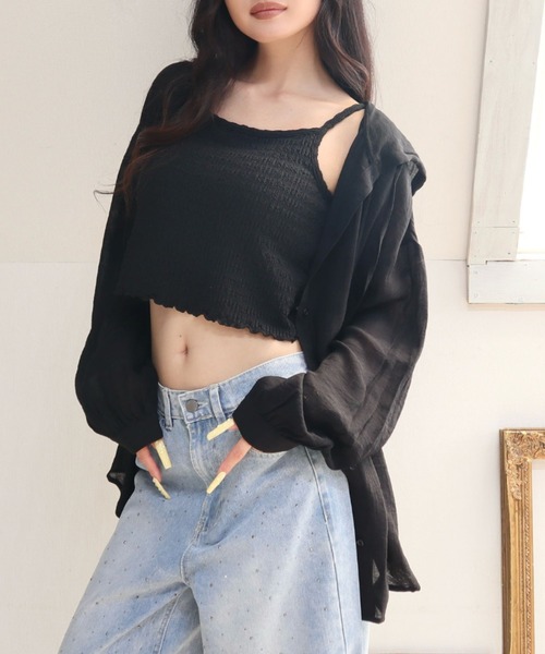 CECIL McBEE（セシルマクビー）の「シアーワッシャーフーディーシャツ（シャツ/ブラウス・レディース・ブラウン/ライトベージュ/ブラック・MEDIUM/LARGE）」の12枚目の写真