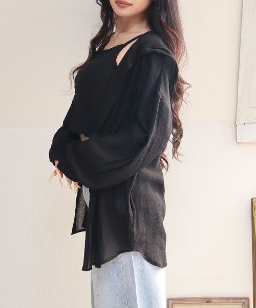 CECIL McBEE（セシルマクビー）の「シアーワッシャーフーディーシャツ（シャツ/ブラウス・レディース・ブラウン/ライトベージュ/ブラック・MEDIUM/LARGE）」の13枚目の写真