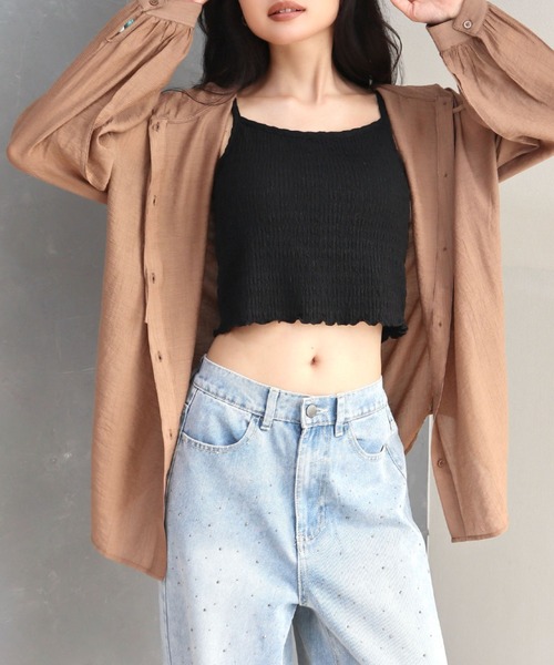 CECIL McBEE（セシルマクビー）の「シアーワッシャーフーディーシャツ（シャツ/ブラウス・レディース・ブラウン/ライトベージュ/ブラック・MEDIUM/LARGE）」の14枚目の写真