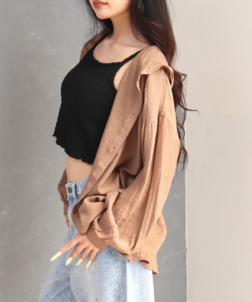 CECIL McBEE（セシルマクビー）の「シアーワッシャーフーディーシャツ（シャツ/ブラウス・レディース・ブラウン/ライトベージュ/ブラック・MEDIUM/LARGE）」の15枚目の写真